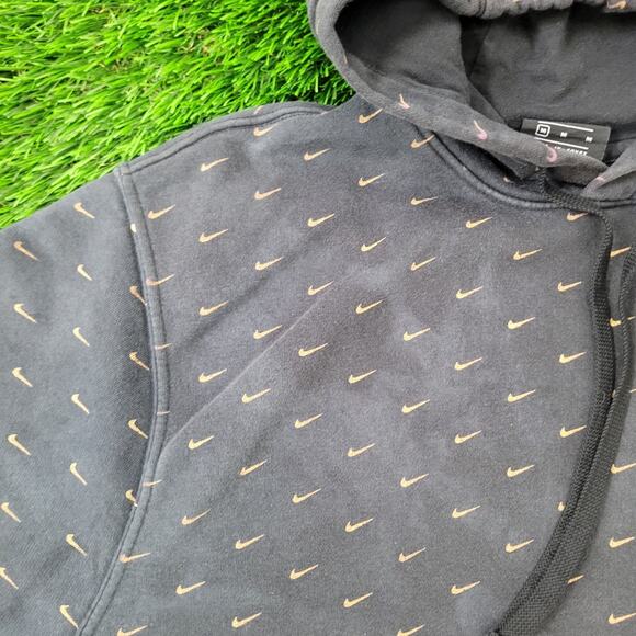 NIKE Swoosh Hoodie Medium 23x25 Baggy Faded Black AOP - Picture 13 of 16